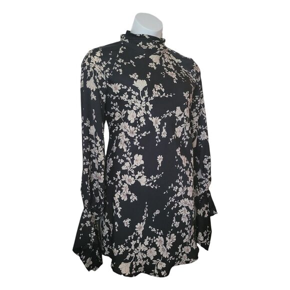 NWT Free People Black Floral Open Back Aries Mini Dress Or Tunic Size Large - Picture 2 of 11